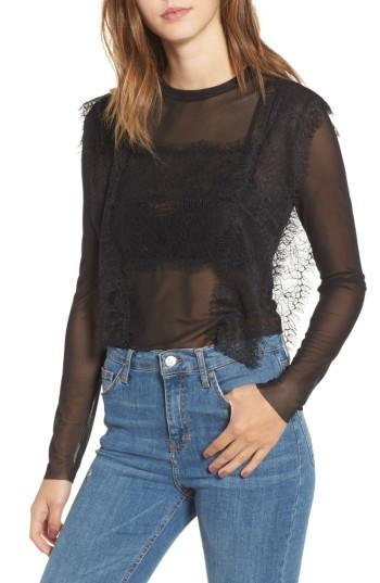 Women's Mimi Chica Lace & Mesh Top - Black