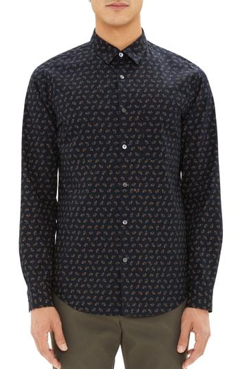 Men's Theory Irving Regular Fit Crown Print Sport Shirt - Blue