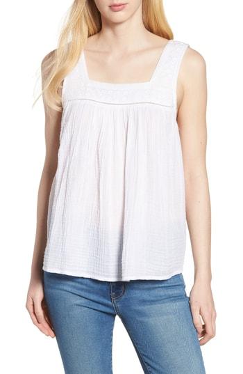 Women's Caslon Embroidered Neck Swing Tank - White