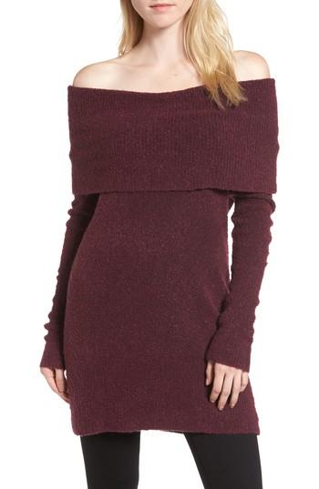 Women's Trouve Off The Shoulder Tunic, Size - Burgundy