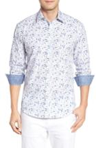 Men's Bugatchi Shaped Fit Bird Print Sport Shirt, Size - White