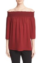 Women's Theory Elistaire Smocked Silk Off The Shoulder Blouse, Size - Red