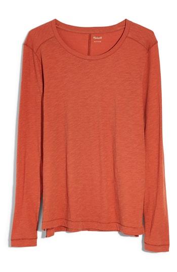 Women's Madewell Whisper Cotton Long Sleeve Crewneck Tee, Size - Orange