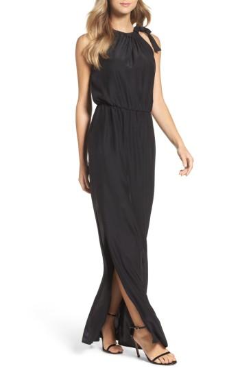 Women's Natalie Deayala High Neck Silk Column Gown, Size - Black