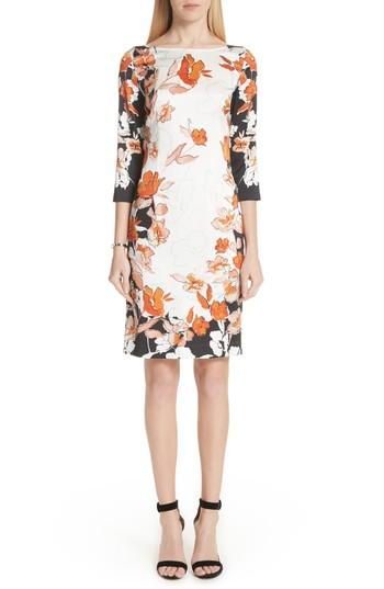 Women's St. John Collection Modern Floral Print Stretch Silk Dress - Black