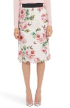 Women's Dolce & Gabbana Rose Print Fringe Skirt Us / 38 It - Pink