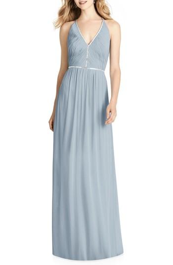 Women's Jenny Packham Pleated Bodice Chiffon Gown - Blue