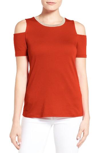 Women's Michael Michael Kors Metallic Crewneck Cold Shoulder Top
