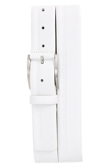 Men's Boss 'tymos' Logo Embossed Leather Belt - White
