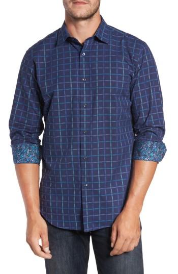 Men's Bugatchi Trim Fit Tattersall Sport Shirt - Blue