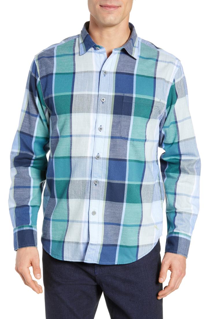 Men's Tommy Bahama Heredia Plaid Sport Shirt - Blue