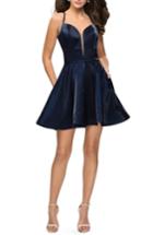 Women's La Femme Satin Fit & Flare Dress - Blue