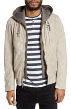 Men's Lamarque Hooded Inset Washed Suede Bomber Jacket - White