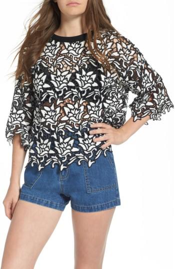 Women's Moon River Lace Boxy Top - Black