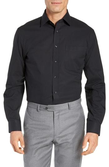 Men's Nordstrom Men's Shop Tech-smart Traditional Fit Stretch Pinpoint Dress Shirt - 34/35 - Black