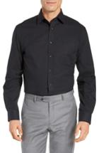Men's Nordstrom Men's Shop Tech-smart Traditional Fit Stretch Pinpoint Dress Shirt - 34/35 - Black