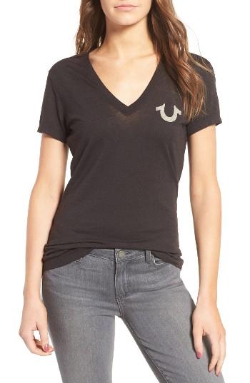 Women's True Religion Vintage Buddha V-neck Tee - Black