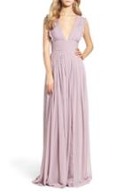 Women's Monique Lhuillier Bridesmaids Deep V-neck Ruffle Pleat Chiffon Gown - Purple