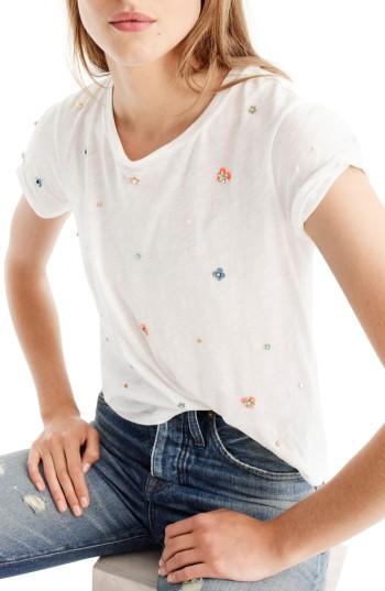 Women's J.crew Embellished Floral Tee, Size - White