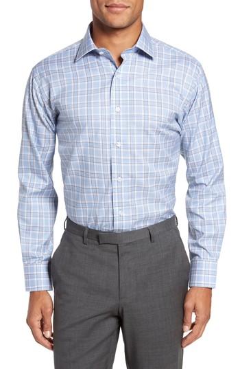 Men's Lorenzo Uomo Trim Fit Plaid Dress Shirt - 34 - Blue