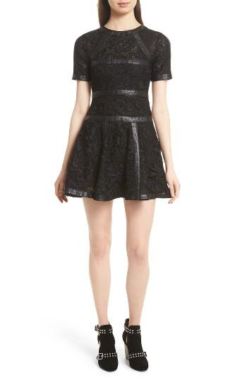 Women's The Kooples Faux Leather Trim Lace Dress Us / 34 Fr - Black