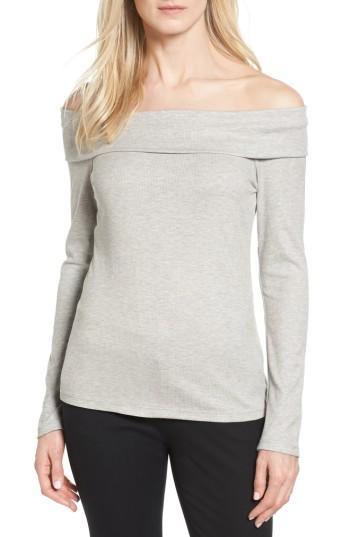Women's Halogen Rib Knit Off The Shoulder Top, Size - Grey
