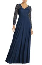 Women's Dessy Collection Long Sleeve Lace & Chiffon Gown - Blue