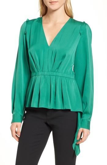 Women's Lewit Stretch Silk Peplum Blouse - Blue/green