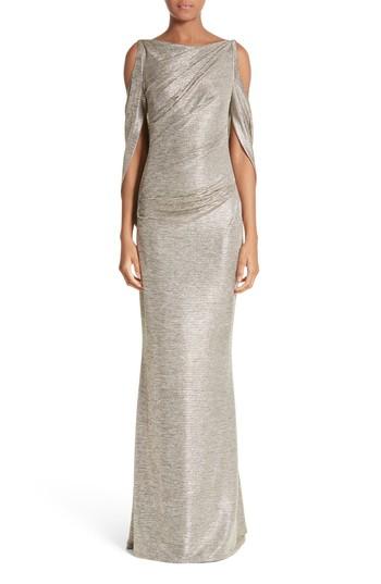 Women's Talbot Runhof Cold Shoulder Drape Back Gown - Metallic