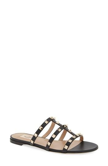 Women's Valentino Garavani Rockstud Slide Sandal .5us / 34.5eu - Metallic