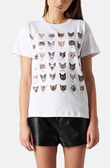 Topshop Cats Graphic Tee (petite) White