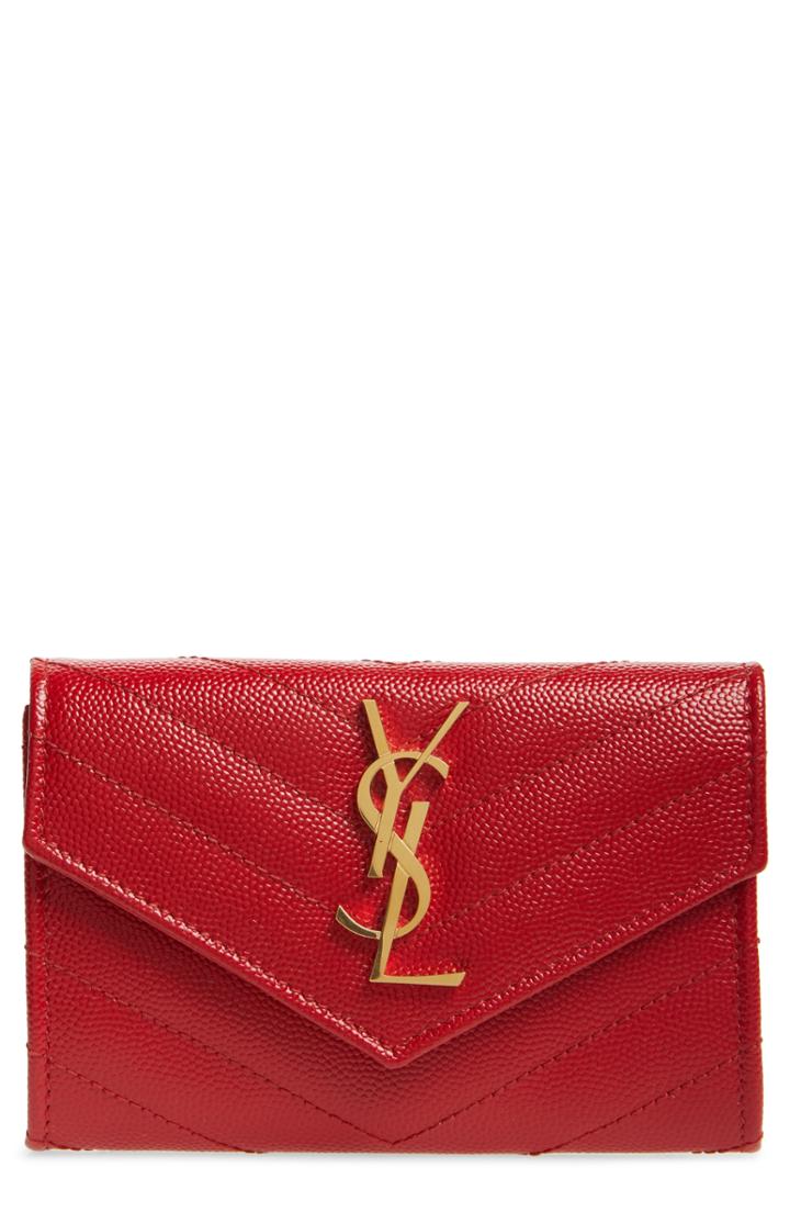 Women's Saint Laurent 'monogram' Quilted Leather French Wallet - Purple