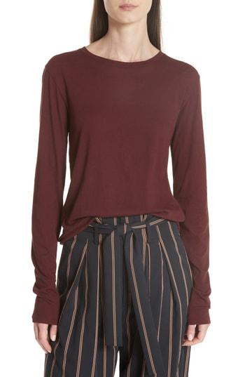 Women's Vince Long Sleeve Pima Stretch Cotton Crewneck Top - Burgundy