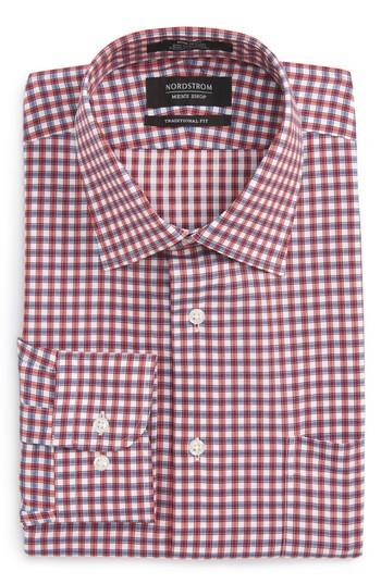 Men's Nordstrom Men's Shop Traditional Fit Non-iron Check Dress Shirt .5 34/35 - Red