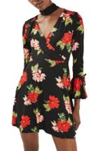 Women's Topshop Floral Flute Sleeve Skater Dress