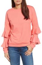 Women's Halogen Ruffle Sleeve Sweatshirt - Coral