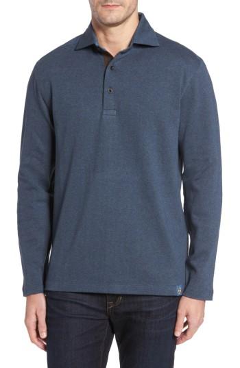 Men's Thaddeus Reiner Herringbone Long Sleeve Polo - Blue