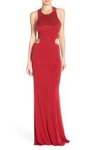 Women's La Femme Cutout Embellished Jersey Gown - Red