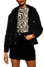 Women's Topshop Corduroy Borg Jacket Us (fits Like 2-4) - Black