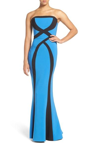 Women's Maria Bianca Nero Strapless Stripe Woven Gown - Blue