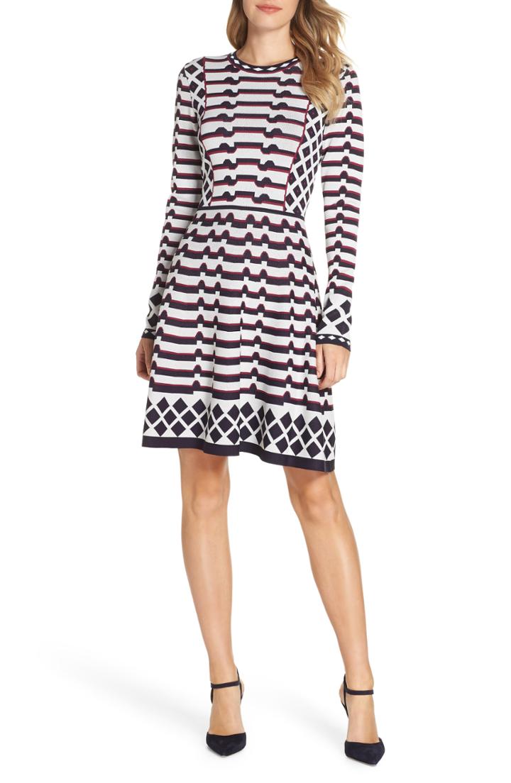 Women's Eliza J Artwork Jacquard Sweater Dress - Blue