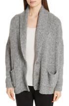 Women's Eileen Fisher Shawl Collar Cotton & Alpaca Blend Cardigan, Size /x-small - Grey