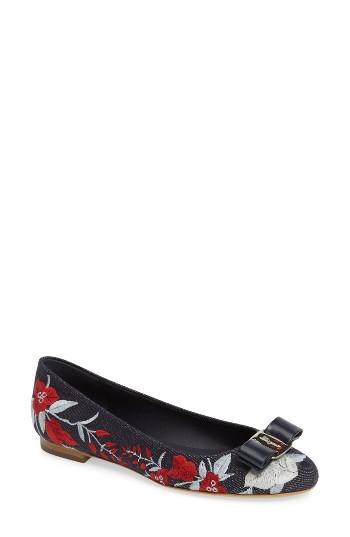 Women's Salvatore Ferragamo Embroidered Varina Jeans Ballet Flat