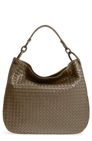 Bottega Veneta Large Loop Woven Leather Hobo - Grey