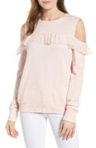 Women's Halogen Ruffle Cold Shoulder Sweatshirt - Pink
