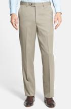 Men's Berle Self Sizer Waist Flat Front Wool Gabardine Trousers X 34 - Beige