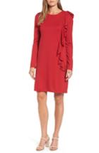 Petite Women's Halogen Ruffle Shift Dress, Size P - Red
