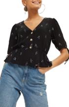Women's Topshop Bryony Arrow Embroidered Blouse Us (fits Like 10-12) - Black