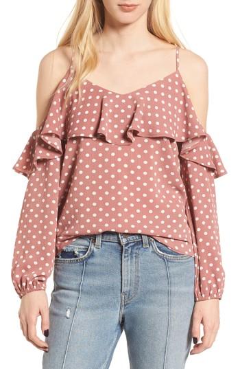 Women's Lost + Wander Polka Dot Cold Shoulder Top - Pink