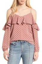 Women's Lost + Wander Polka Dot Cold Shoulder Top - Pink